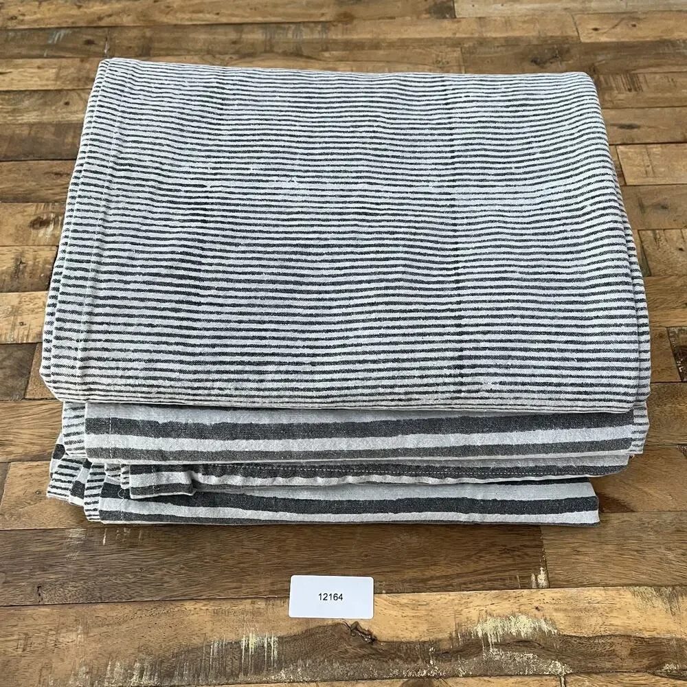 4 CB2 Block Printed Stripe Panel Gray Linen Blend Curtains 48